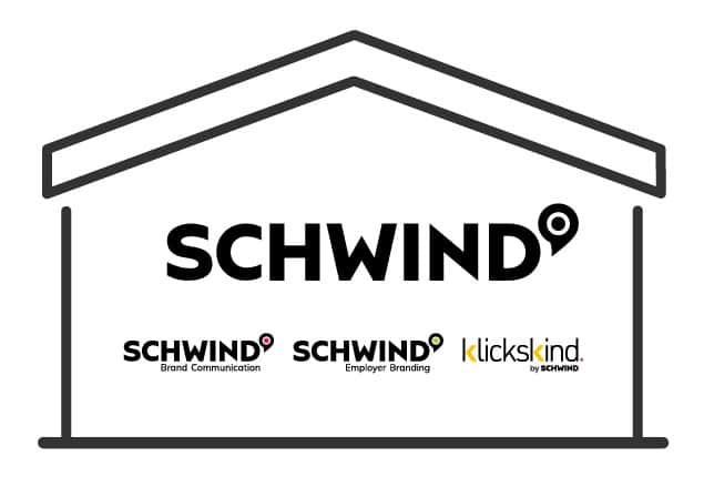 SCHWIND Markenarchitektur mit den Bereichen Brand Communication, Employer Branding und klickskind unter einem gemeinsamen Dach.