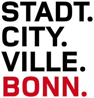 Logo der Bundesstadt Bonn mit stilisiertem Schriftzug und roter Aufschrift „BONN.“.