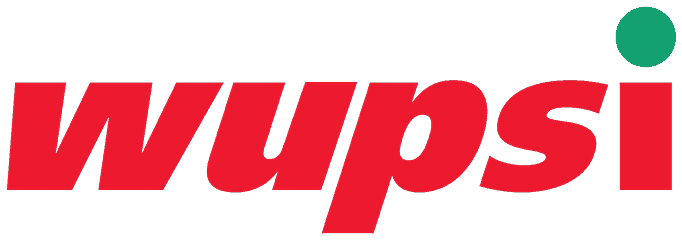 Logo von wupsi mit rotem Schriftzug und grünem Punkt über dem „i“.