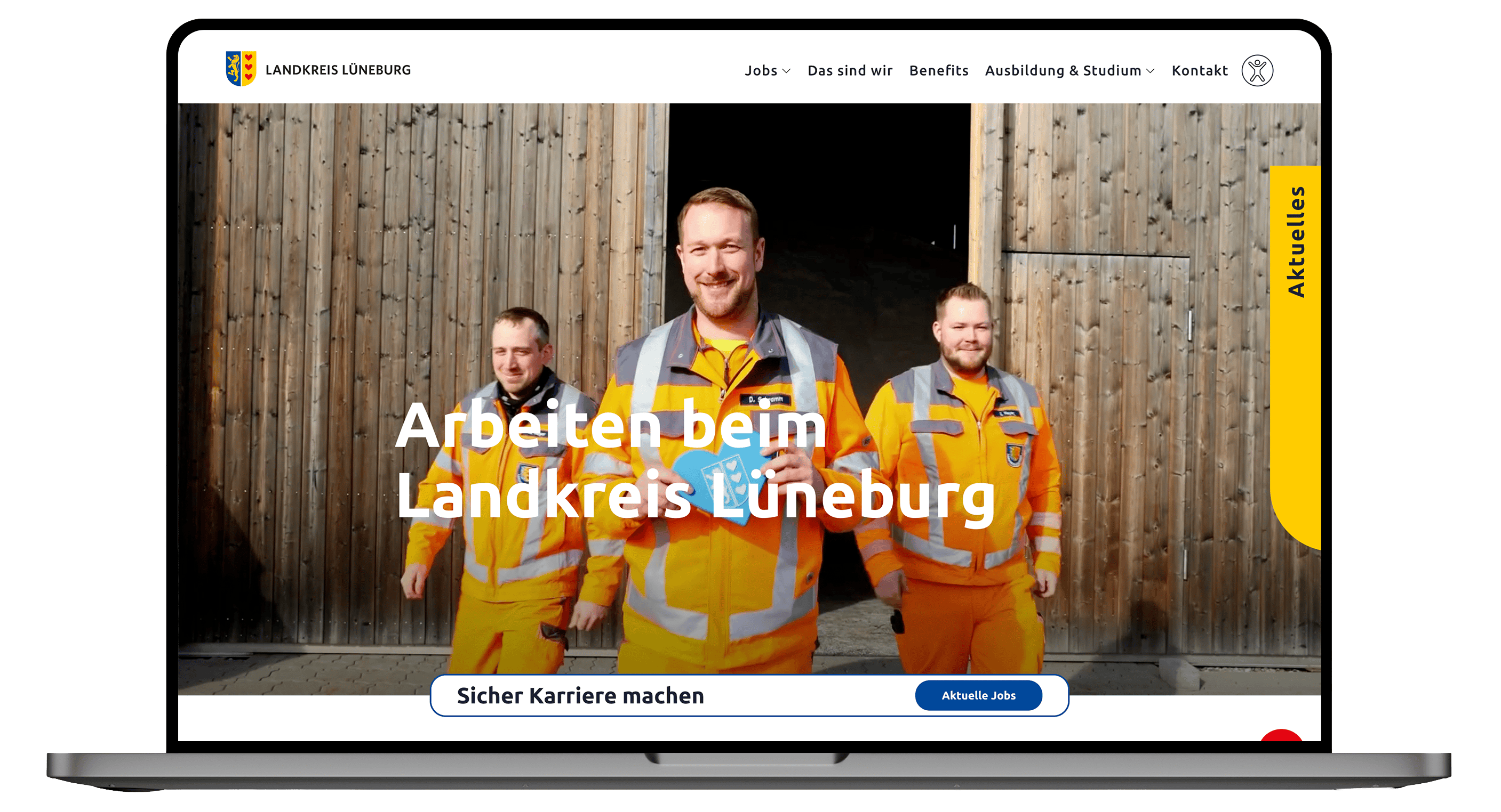Screenshot der Karriereseite des Landkreises Lüneburg mit Mitarbeitenden im Außendienst auf der Startseite.