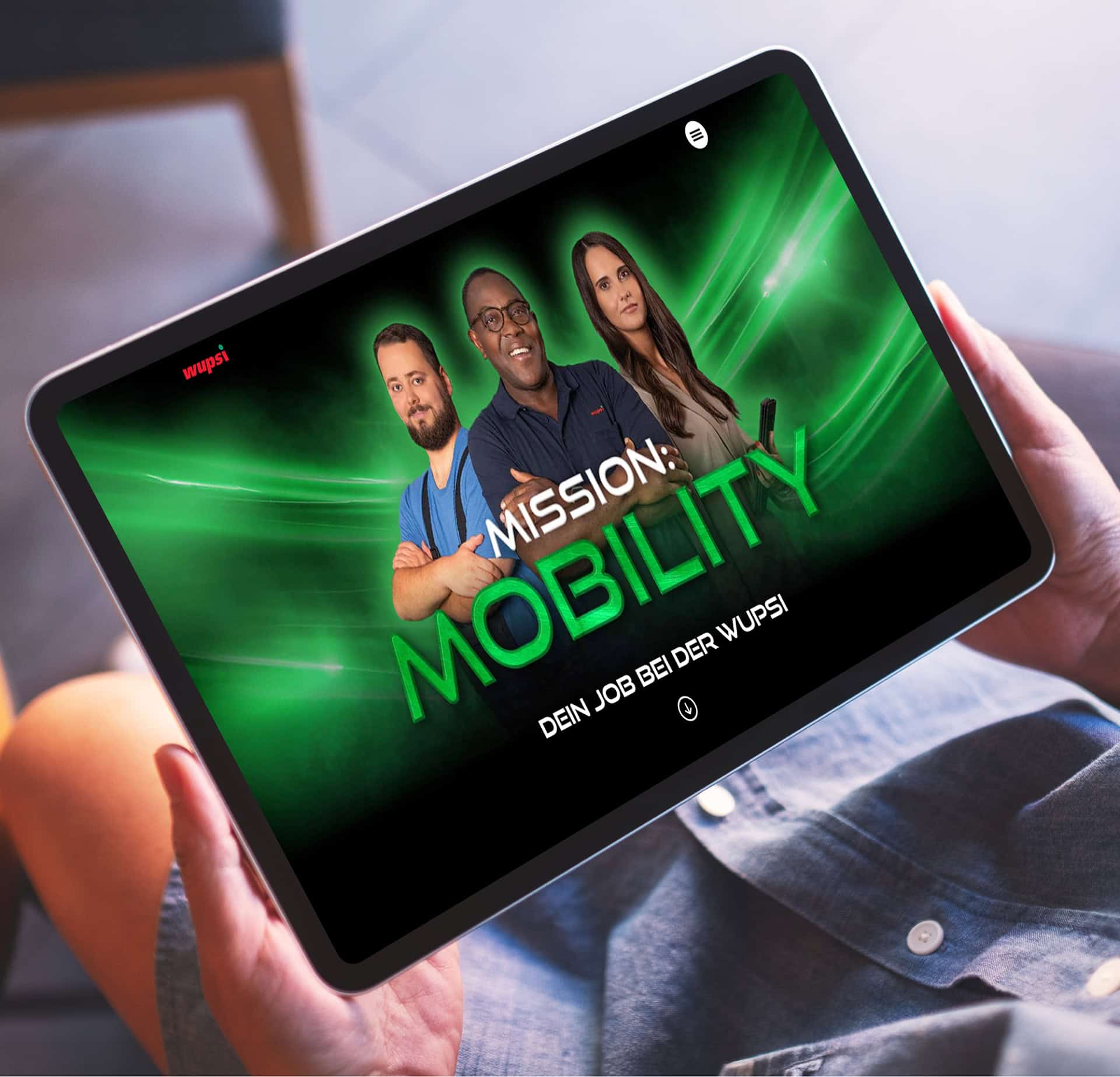 Karrierewebsite der wupsi mit aufmerksamkeitsstarkem Employer-Branding und einer modernen Darstellung der Arbeitgebermarke auf dem Tablet.